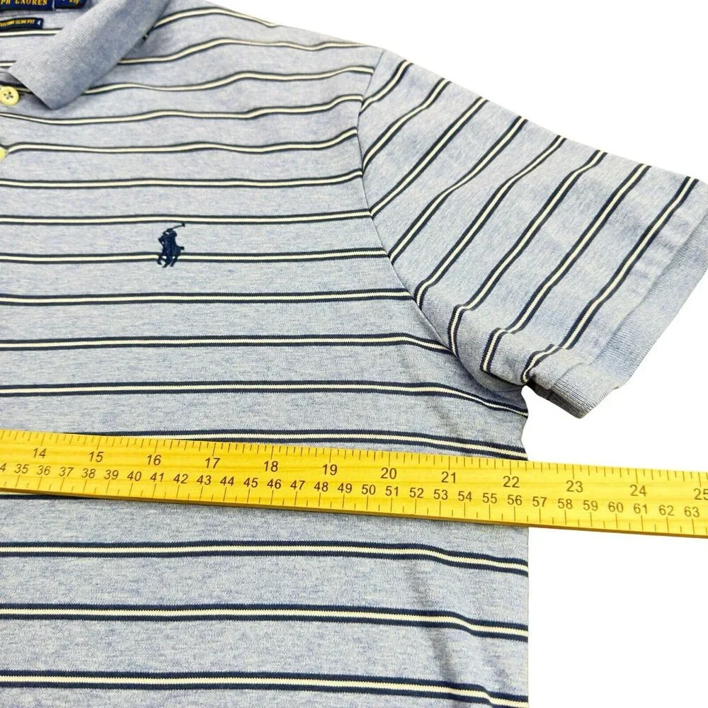 Polo Ralph Lauren Slim Fit Polo Shirt Mens XL Light Blue Stripe Short Sleeve